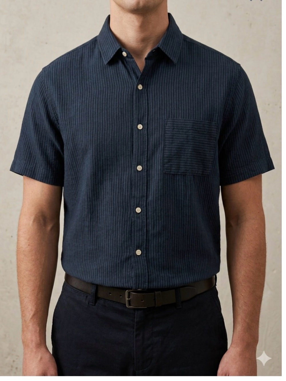NWT Alex Crane Men's Short Sleeve Casual Button-Down Shirt in Navy 100% Linen M